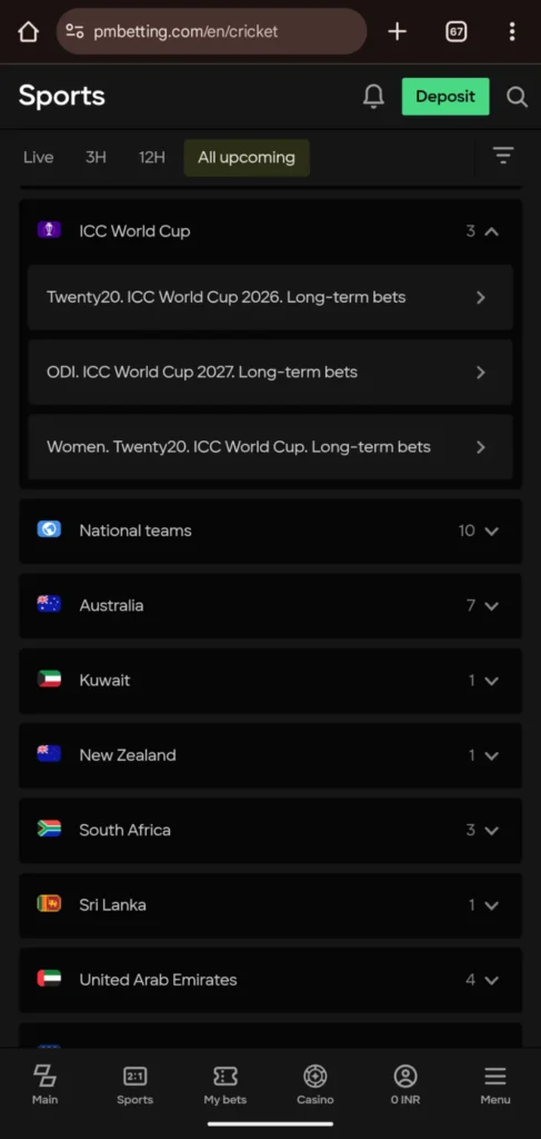 Bet on ICC World cup Parimatch Cricket Betting
