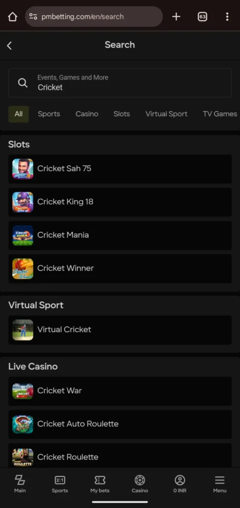 Variety of Cricket betting games with Parimatch