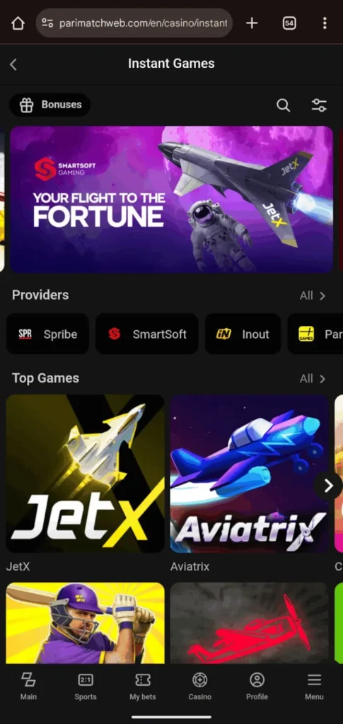 Parimatch Casino Instant Games