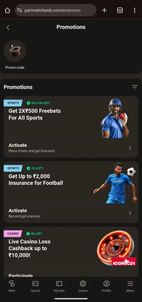 Parimatch Casino Promotion Events