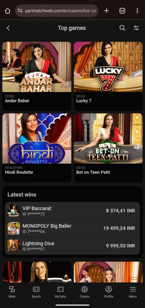 Variety of Parimatch Betting Top Games