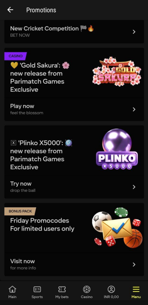 Parimtch Bonuses and Promotions