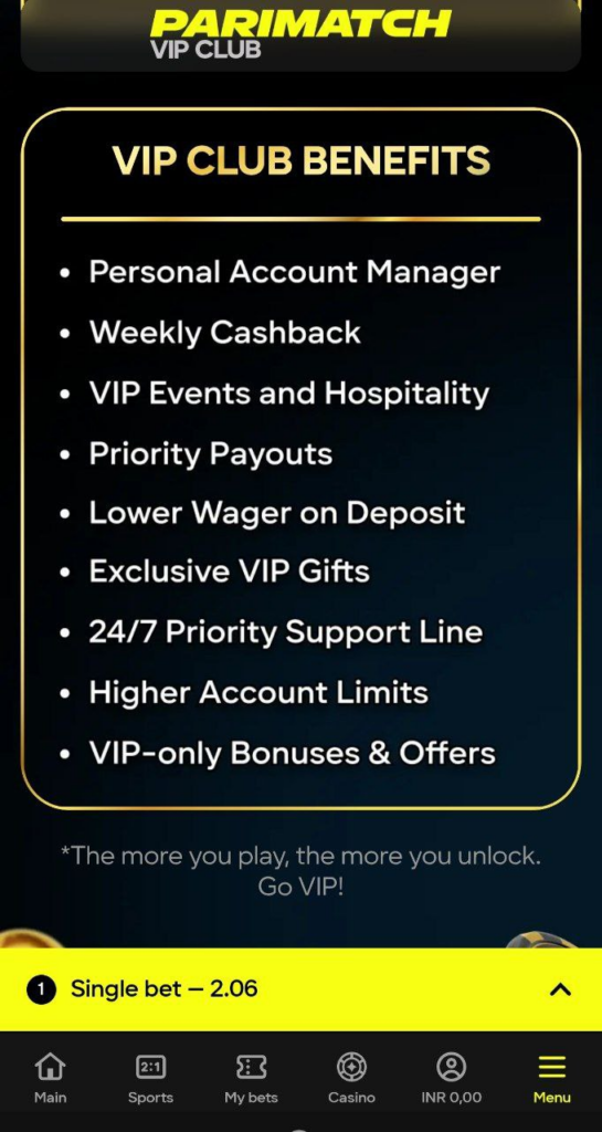 Parimatch VIP Club Benefits