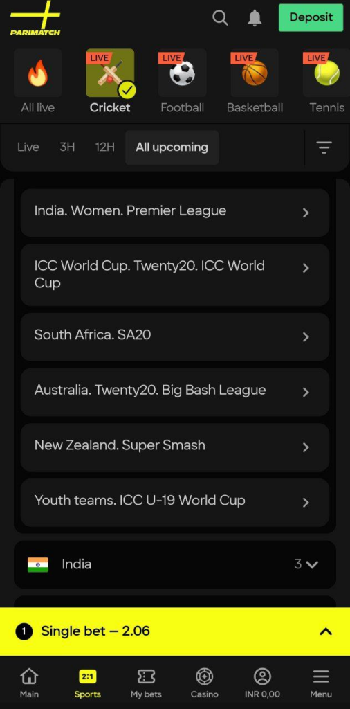 Parimatch Live cricket Betting