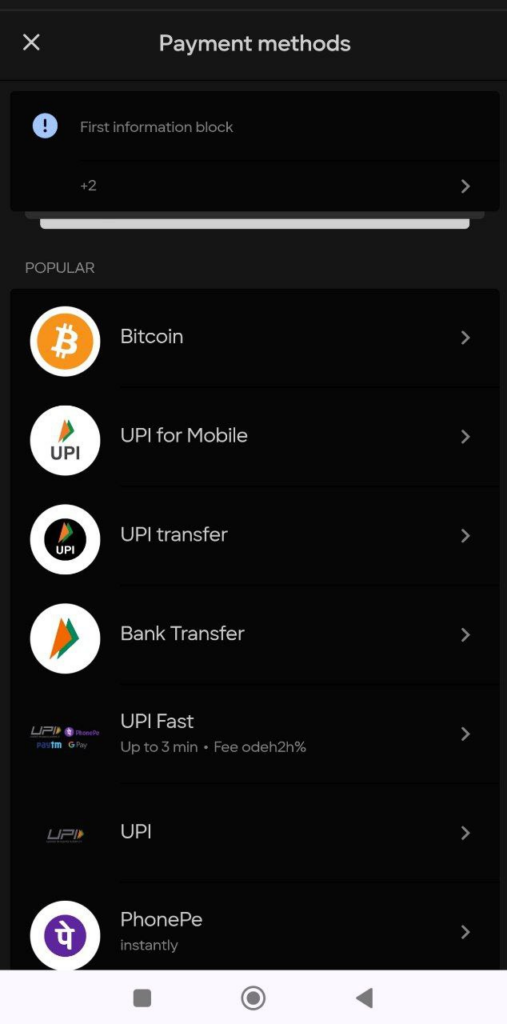 Parimatch payment methods