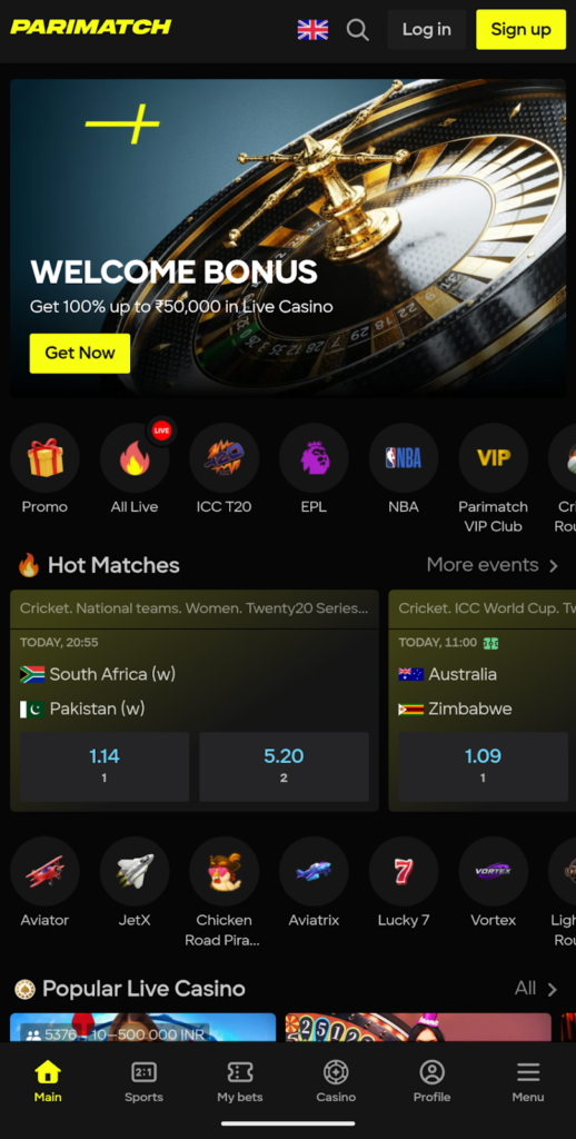 Parimatch Betting Online Home Page