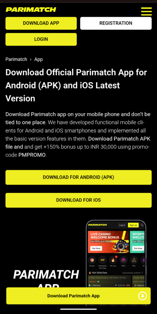 Parimatch App for Android or IOS