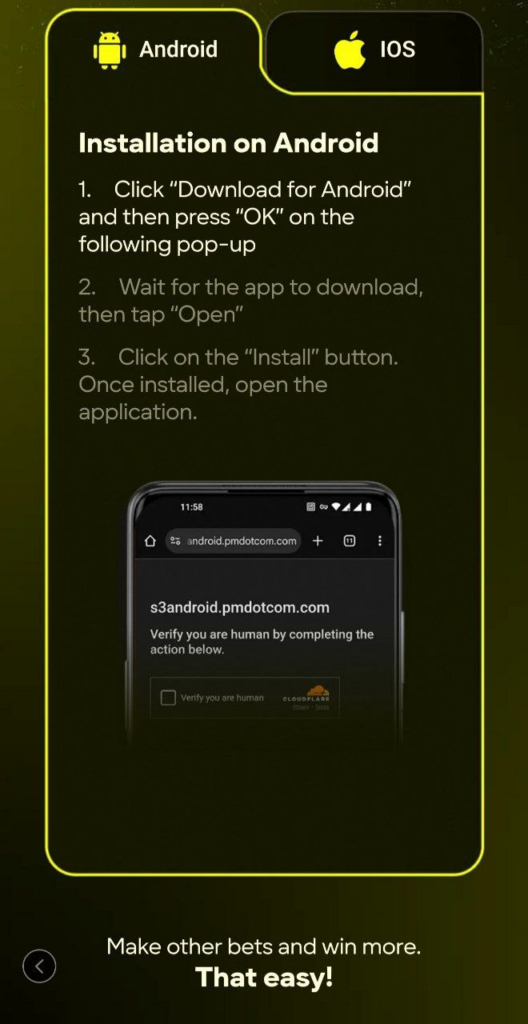 Parimatch App Android Installation