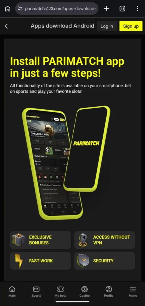 Parimatch App Android Installation
